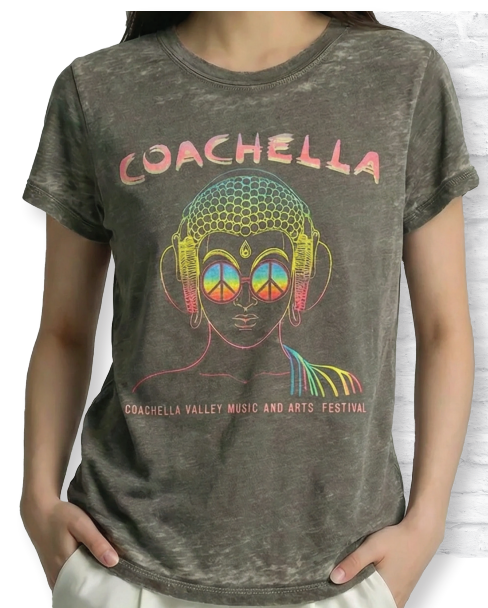 Women's Coachella Black-Snow T-Shirt #204